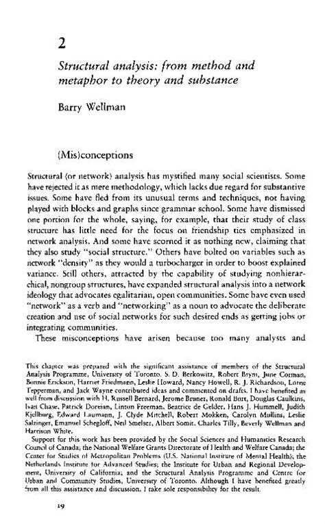 Wellman, Barry (1988): Structural Analysis: from method and.
